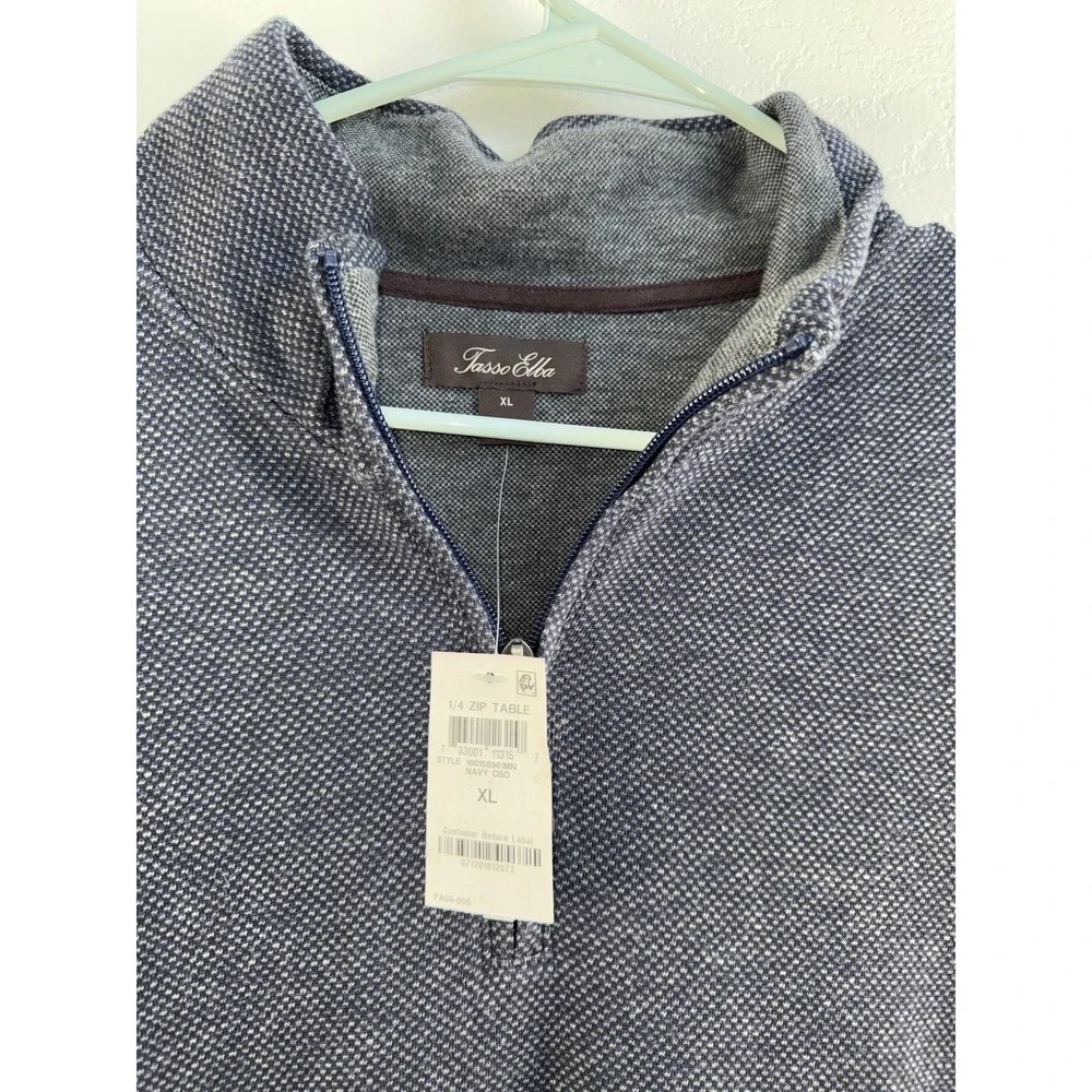 Tasso Elba XL 1/4 Zip Pullover Sweater Navy Textured Knit Cotton Blend‎ Mens